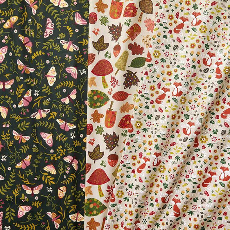 Decor Fabric Half Panama Butterflies – dark green/khaki,  image number 5