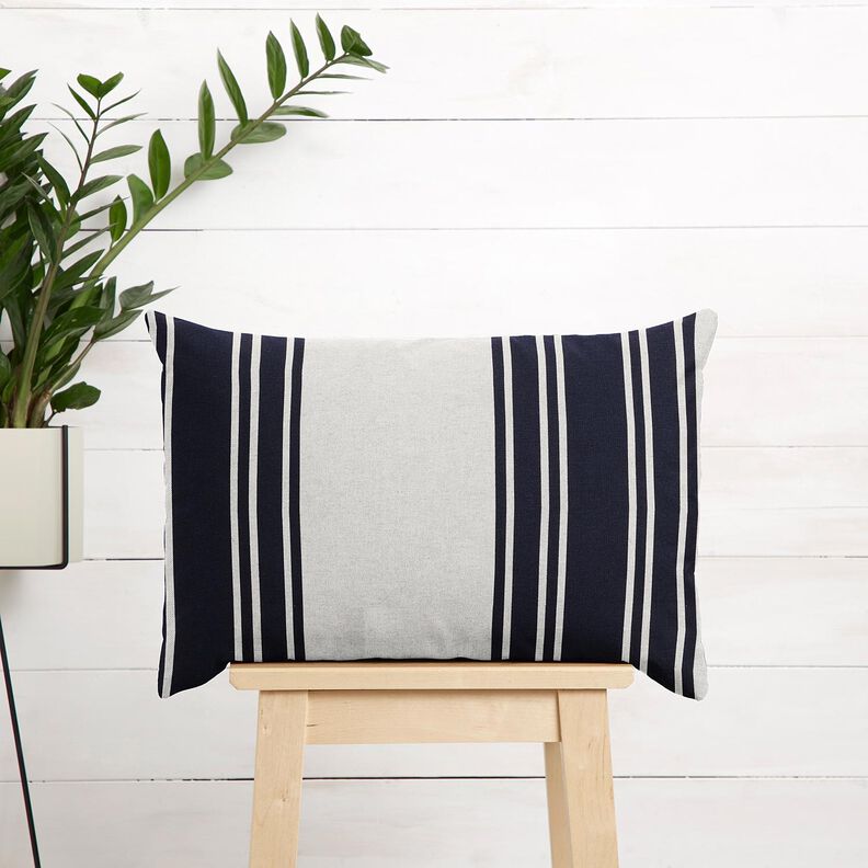Decor Fabric Panama Block Stripes – blue-black/misty grey, image number 7