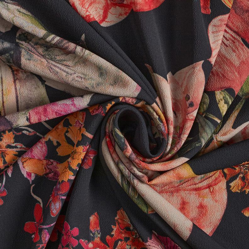Crêpe Chiffon Floral Painting – black,  image number 3
