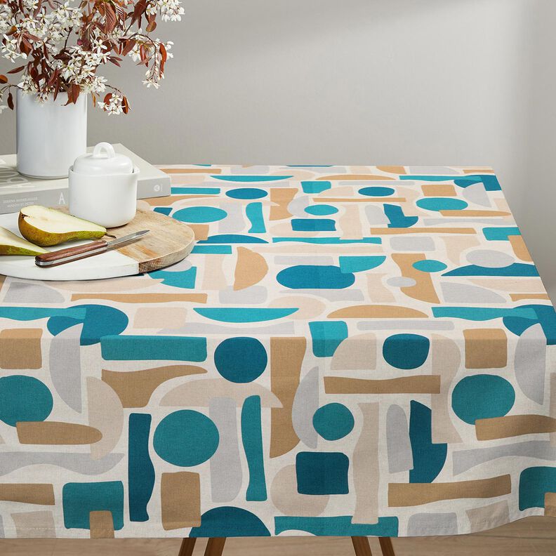Decor Fabric Half Panama abstract shapes – natural/petrol, image number 7