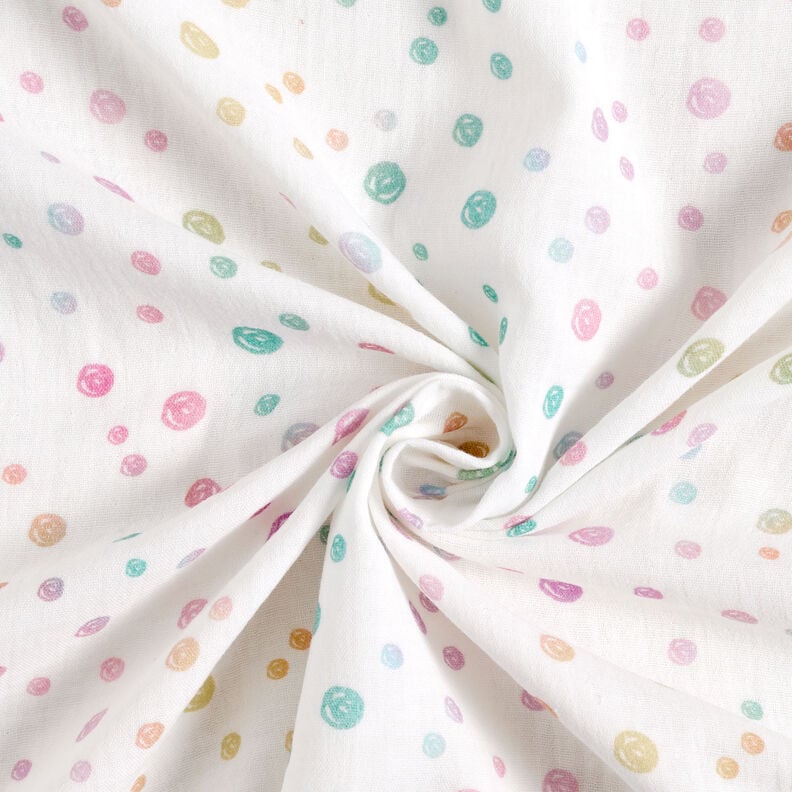 Double Gauze/Muslin colourful scribble dots Digital Print – offwhite,  image number 3
