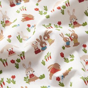 Cotton Poplin Bunnies in the garden – white, 