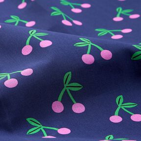 Coated Cotton cute cherries – navy blue, 