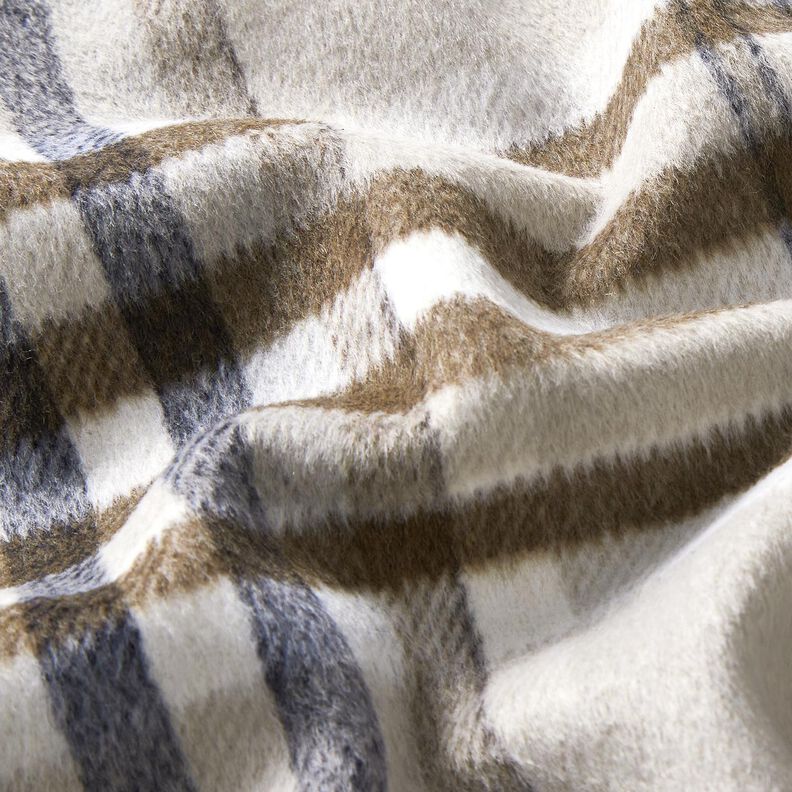 Coat Fabric Wool Blend roughened checks – light taupe/mocca, image number 3