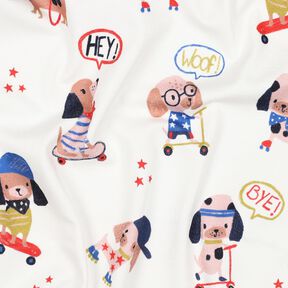 Cotton Jersey skating dog Digital Print | Poppy Fabrics – ivory/rose gold, 