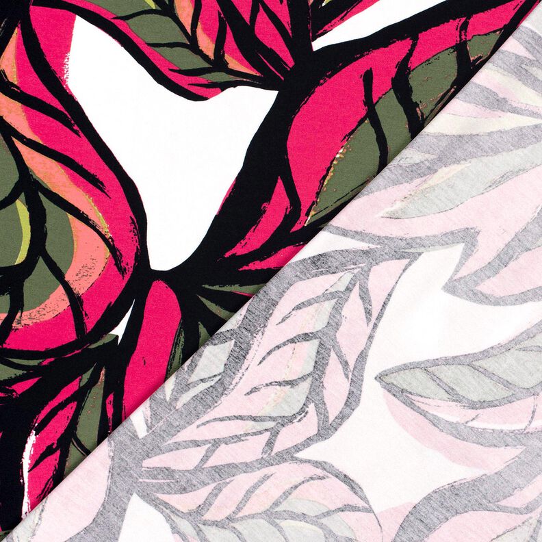 Viscose Jersey large leaves – intense pink/midnight blue,  image number 4