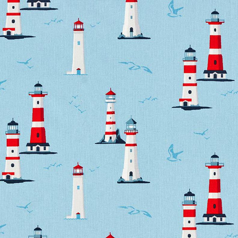 Cotton Cretonne lighthouses – sky blue,  image number 1