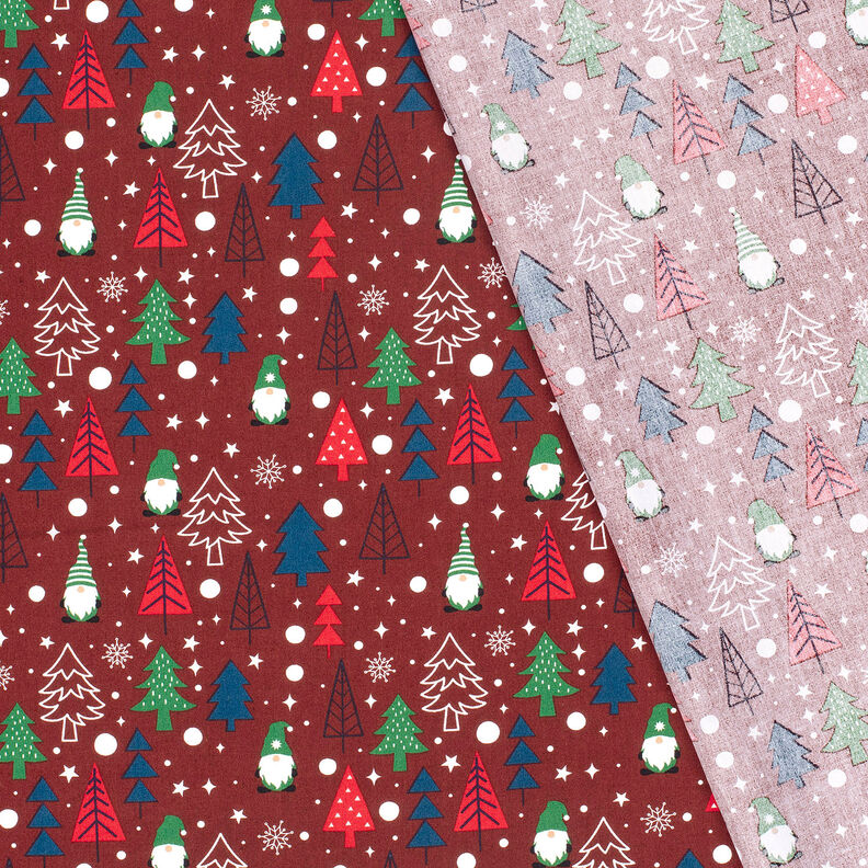 Cotton Poplin Gnomes and fir trees – dark red,  image number 4