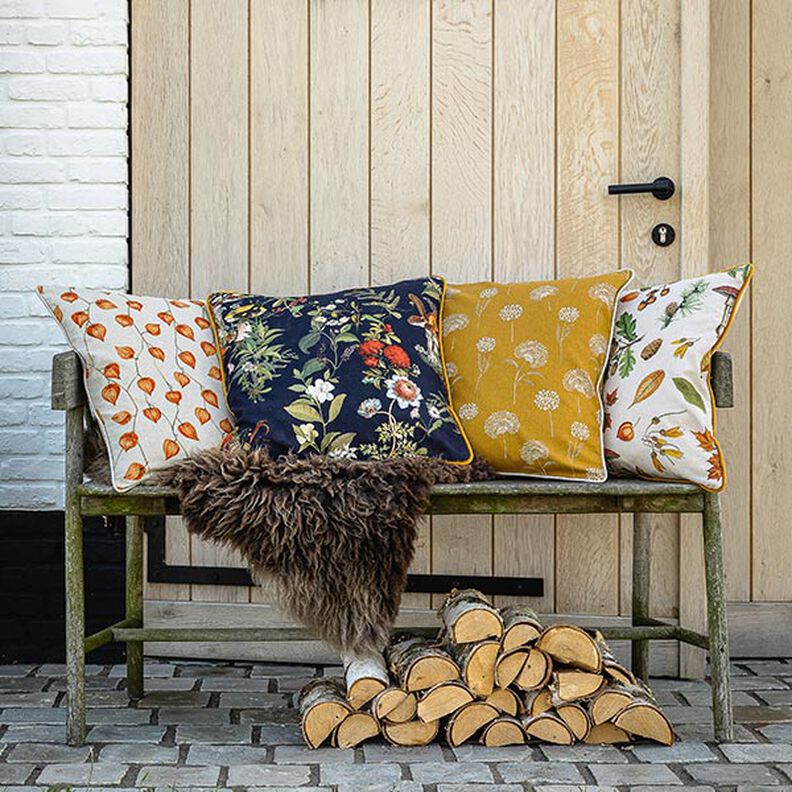 Decor Fabric Half Panama dandelions – natural/curry yellow,  image number 6