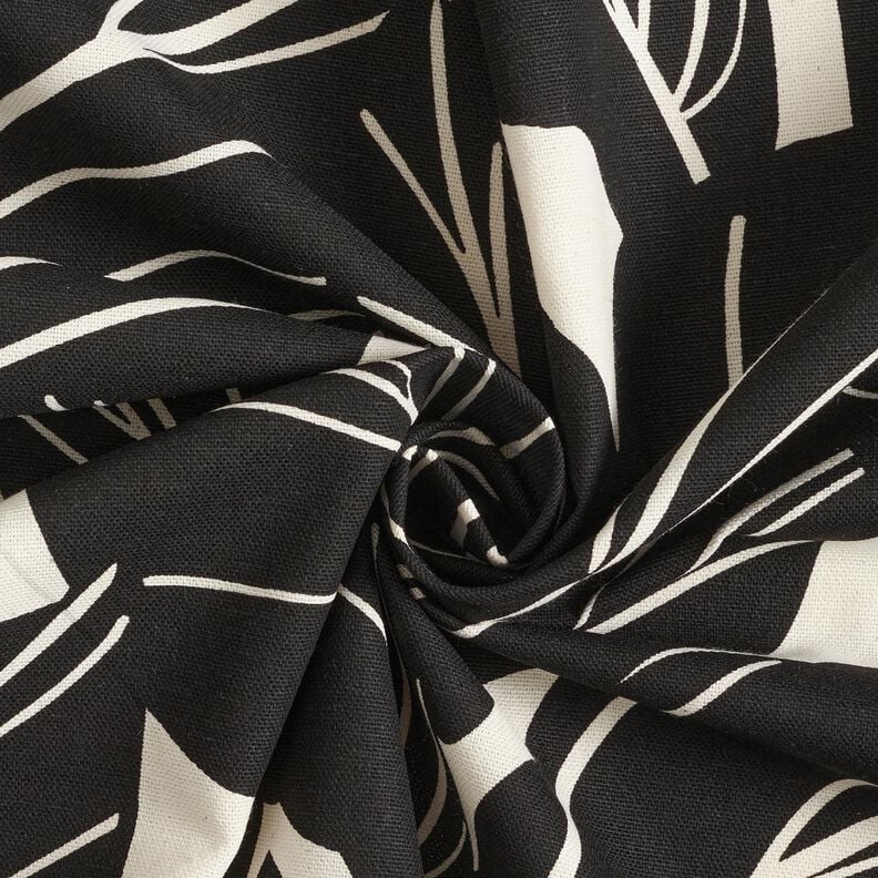 Decor Fabric Panama elegant leaves – black/natural, image number 3