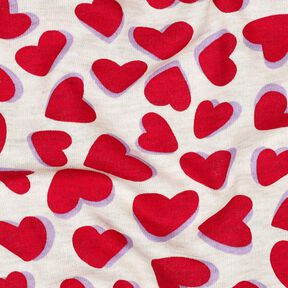 Brushed Sweatshirt Fabric hearts | Poppy Fabrics – natural/red, 