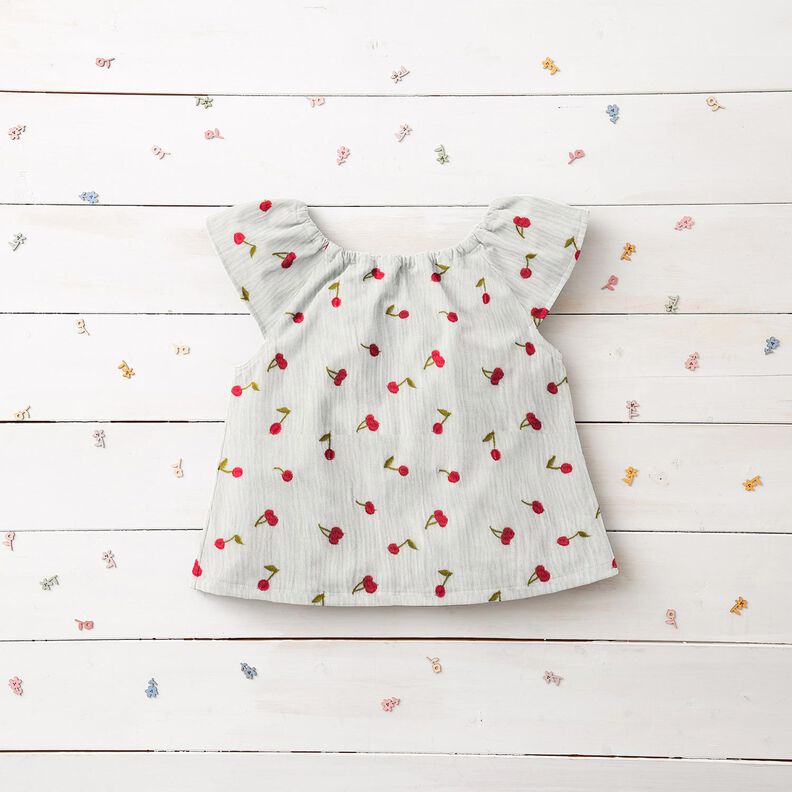 Double Gauze/Muslin embroidered cherries | Poppy Fabrics – white/fire red,  image number 6