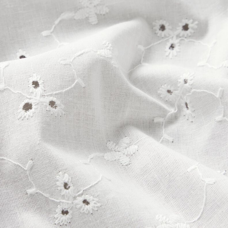 Flowers with tendrils broderie anglaise cotton fabric – white,  image number 2