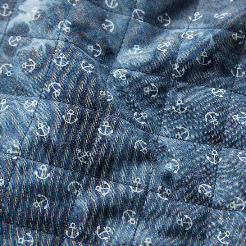 Tie-dyed anchor chambray quilted fabric – denim blue,  image number 2