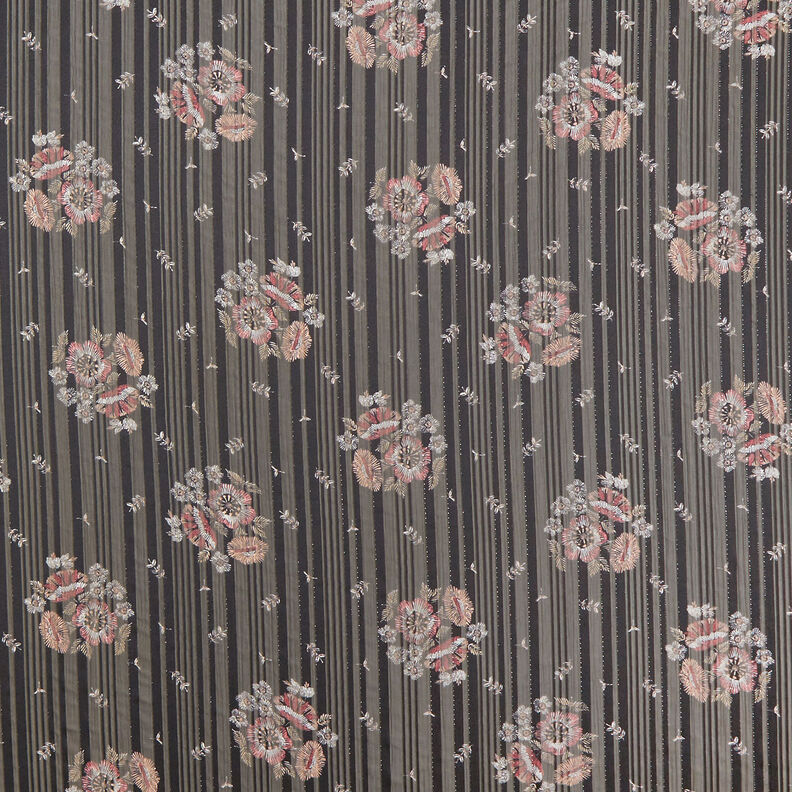 Chiffon with satin and metallic stripes flowers – black/white, image number 1