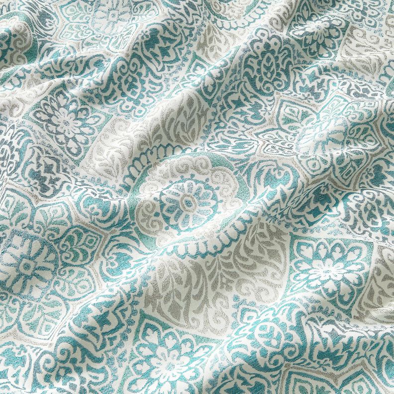 Decor Fabric Jacquard elegant tiles – light petrol/light beige,  image number 2