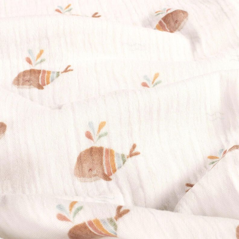 Double Gauze/Muslin striped whale Digital Print – ivory,  image number 2