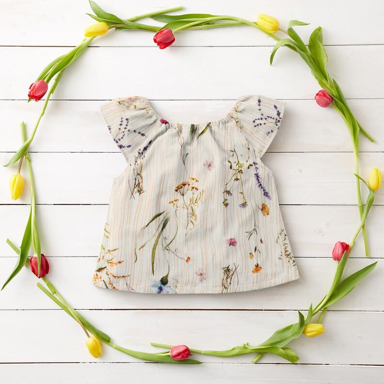 Double Gauze/Muslin Spring flowers – offwhite/peach orange,  image number 6