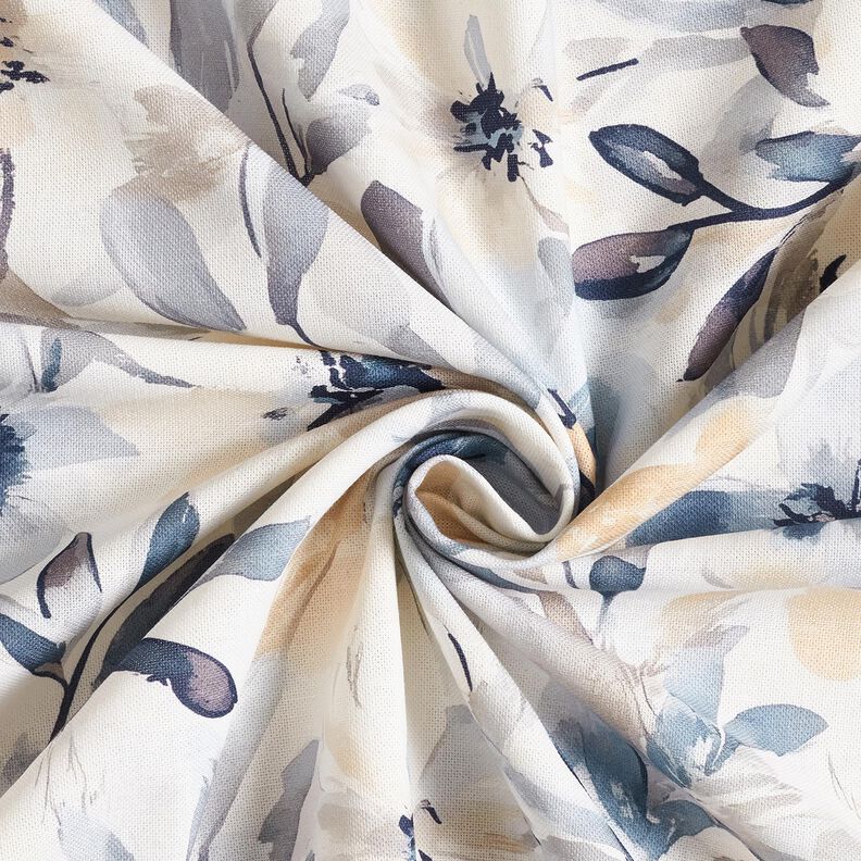 Decor Fabric Half Panama Large Flowers – almond/blue, image number 3