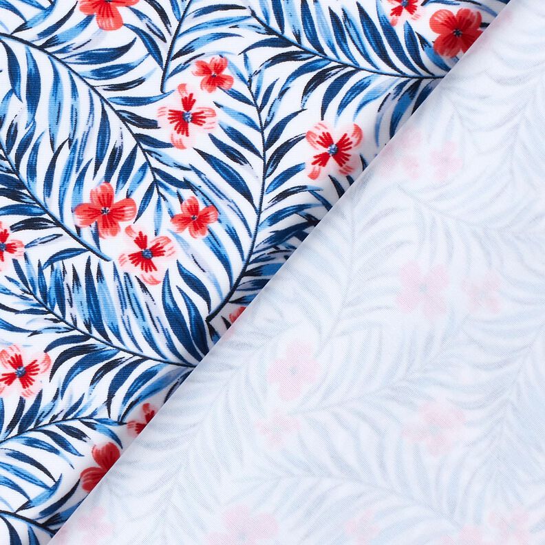 Swimsuit Fabric Flowers and palm fronds – white/indigo,  image number 4