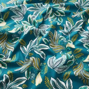 Decor Fabric Panama intertwined leaves – petrol/mustard, 