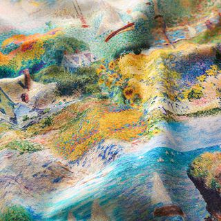 Decor Fabric Half Panama landscape – blue/offwhite, 