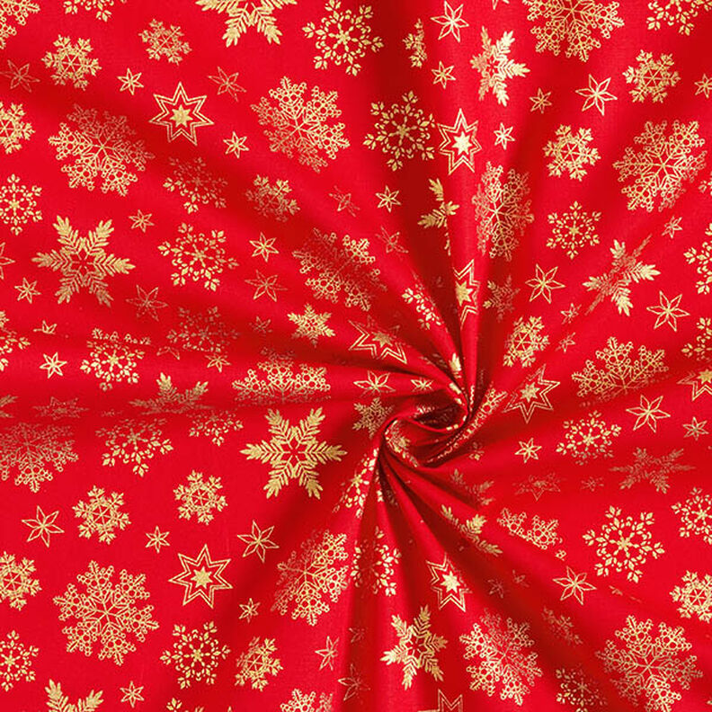 Cotton Poplin Snow Crystals – red/gold, image number 3