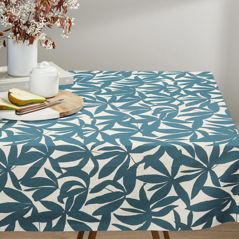 Decor Fabric Half Panama plain leaves – ocean blue/natural, image number 9