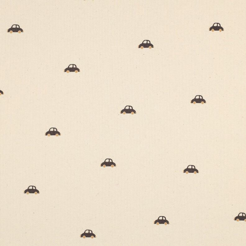GOTS Ribbed Jersey small cars | Poppy Fabrics – cream/black brown, image number 1