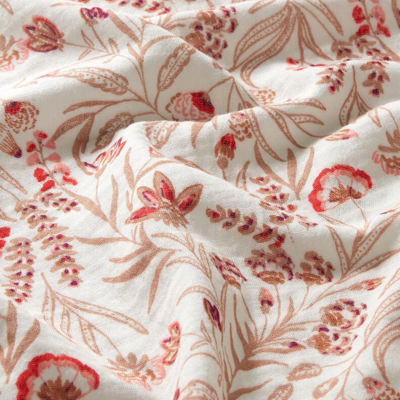 Double Gauze/Muslin folkloric flowers – natural/red,  image number 2