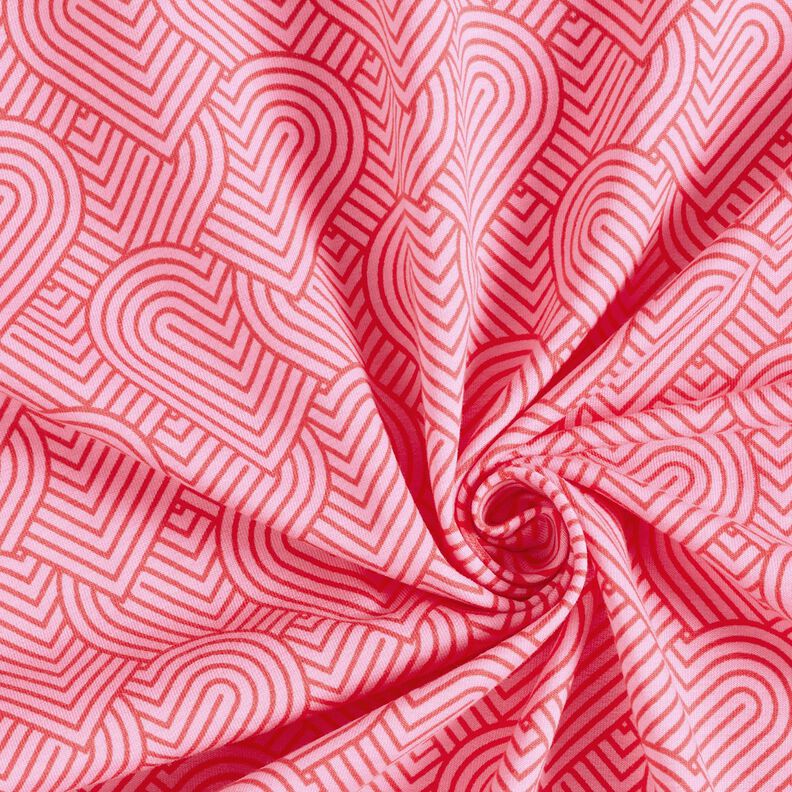 French Terry Overlapping Hearts – pink/fire red,  image number 3