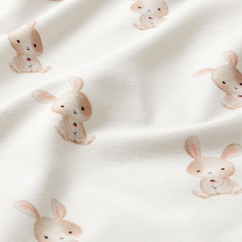 GOTS Cotton Jersey Rabbit with flower Digital Print – ivory, image number 2