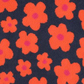 Teddy Fur Flowers | Poppy Fabrics – navy blue/orange, 