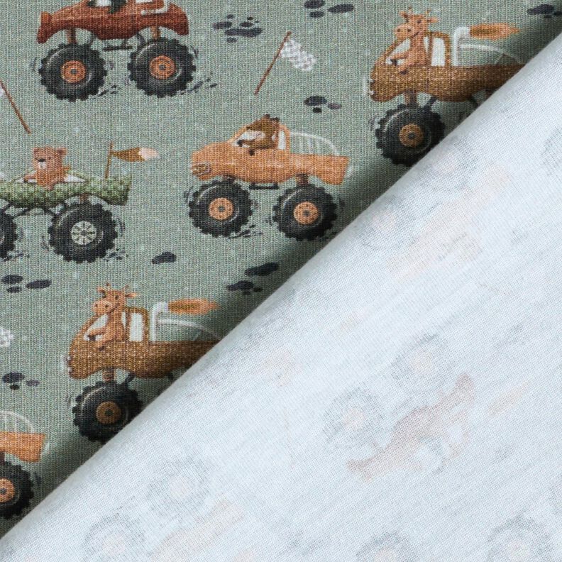 Cotton Jersey Animals in monster trucks Digital Print – elephant grey,  image number 4
