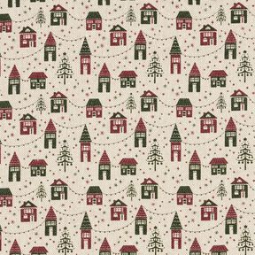 Decor Fabric Half Panama Winter Village – natural/dark pine, 