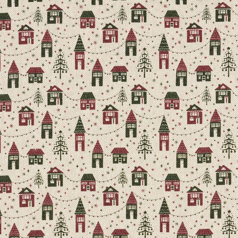 Decor Fabric Half Panama Winter Village – natural/dark pine, image number 1
