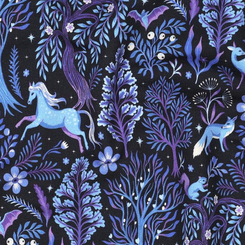 French Terry Fairytale forest Digital Print | Poppy Fabrics – blue-black/red lilac, image number 2