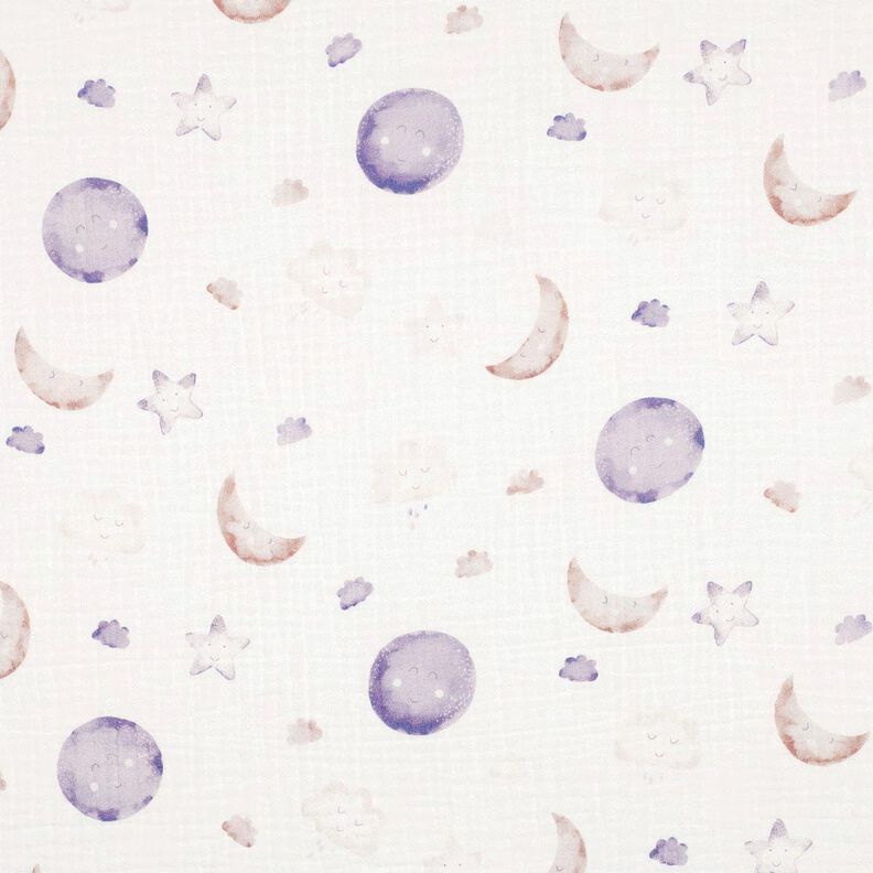 GOTS Double Gauze/Muslin Night’s Sky Digital Print | Poppy Fabrics – ivory/mauve,  image number 1