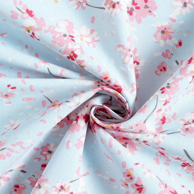 Decor Fabric Half Panama cherry blossom branches – light blue/pink,  image number 3