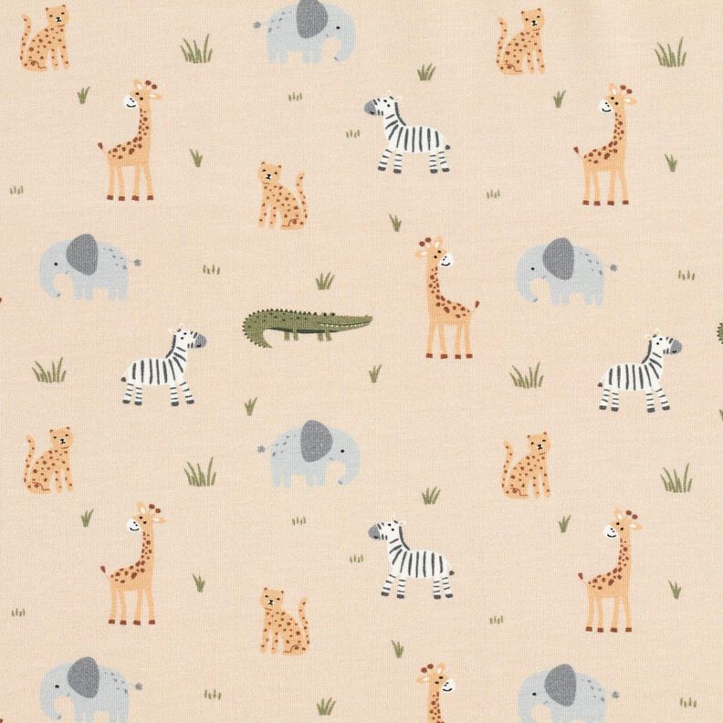 Cotton Jersey happy jungle animals – cashew,  image number 1