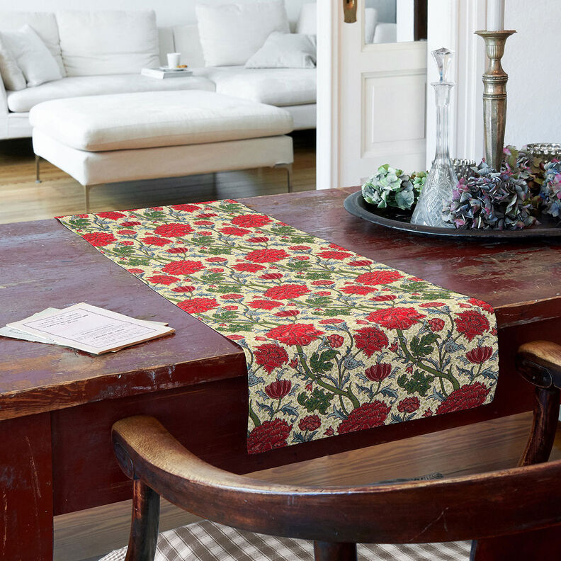 Decor Fabric Tapestry Fabric artistic peonies – light beige/carmine, image number 9
