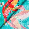 Beachwear viscose fabric peacocks and flowers – aqua blue/intense pink,  thumbnail number 4