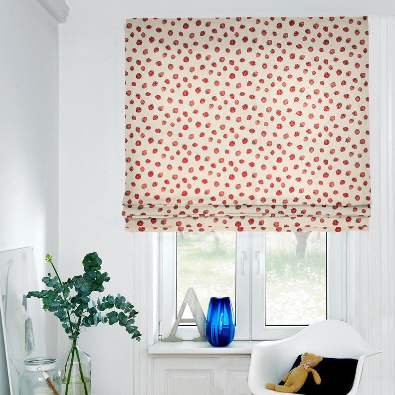 Decor Fabric Half Panama small strawberries – red/natural, image number 7