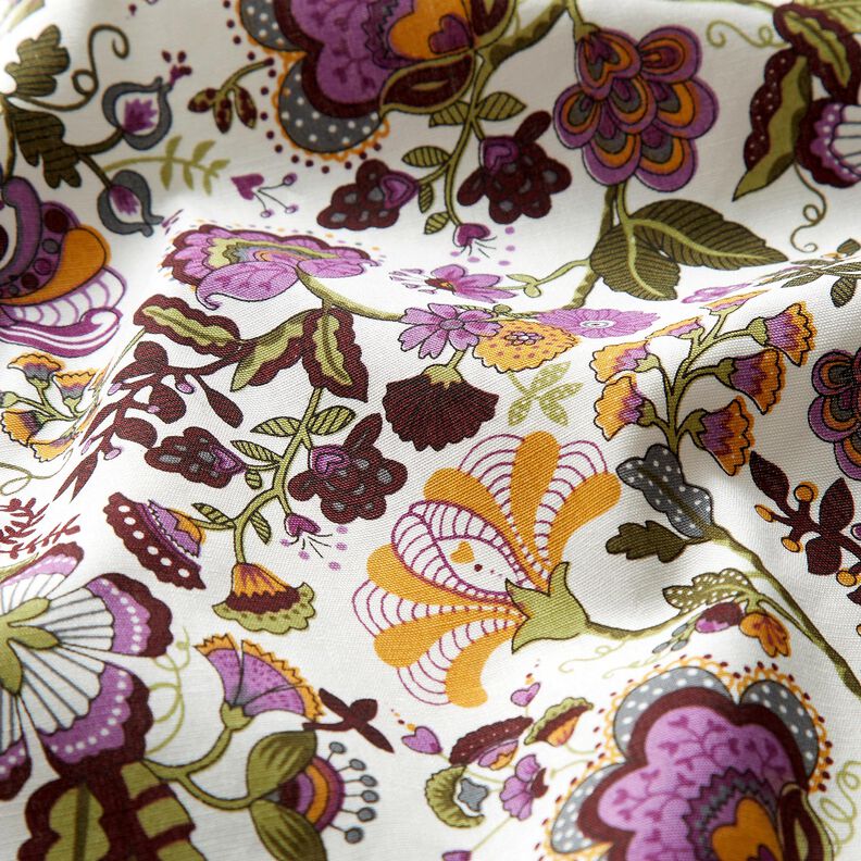 Cotton Poplin paisley flowers – ivory/red lilac,  image number 2