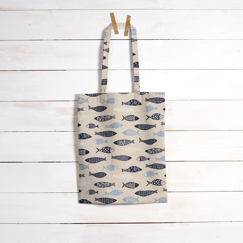 Decor Fabric Half Panama abstract school of fish – natural/blue,  image number 8
