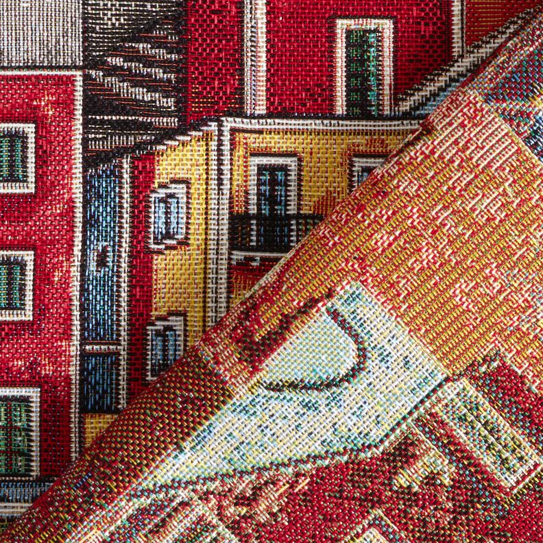 Decor Fabric Tapestry Fabric colourful small town – carmine/blue,  image number 4