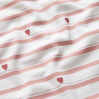 Cotton Jersey stripes and hearts – offwhite/dusky pink, 