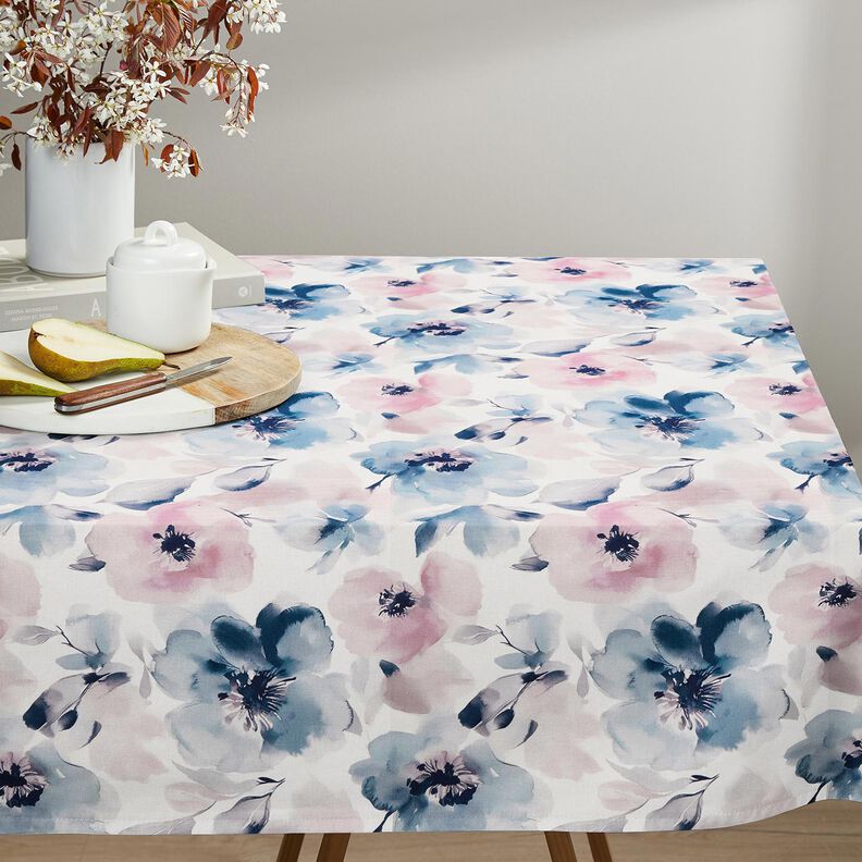 Decor Fabric Half Panama large watercolour flowers – white/pastel violet, image number 8