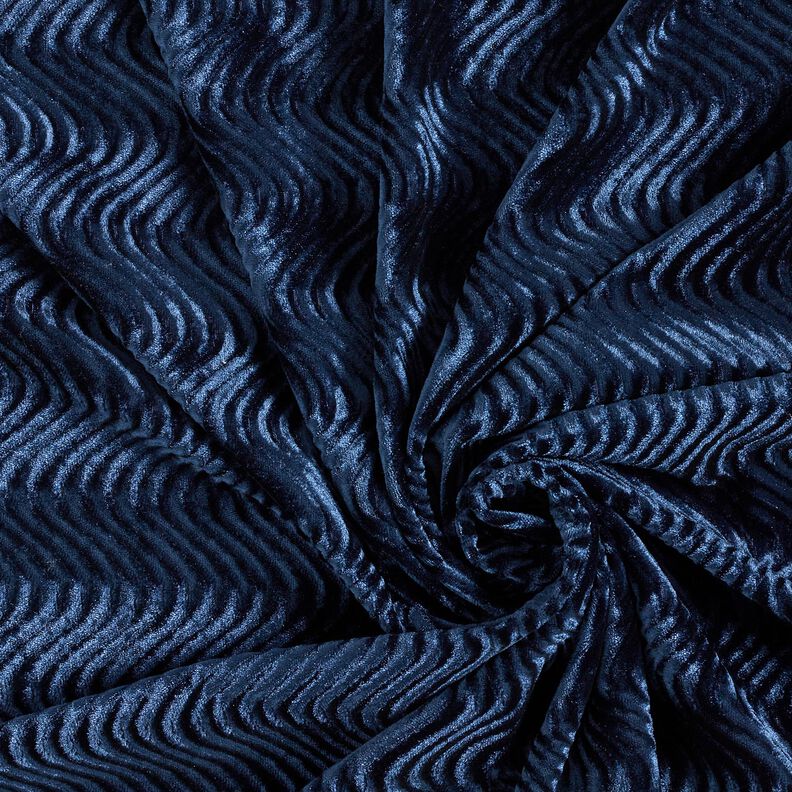 Stretch velvet embossed waves – navy blue,  image number 3