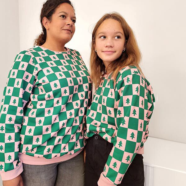 Fir Trees Soft Sweatshirt Fabric – juniper green/light pink, image number 6